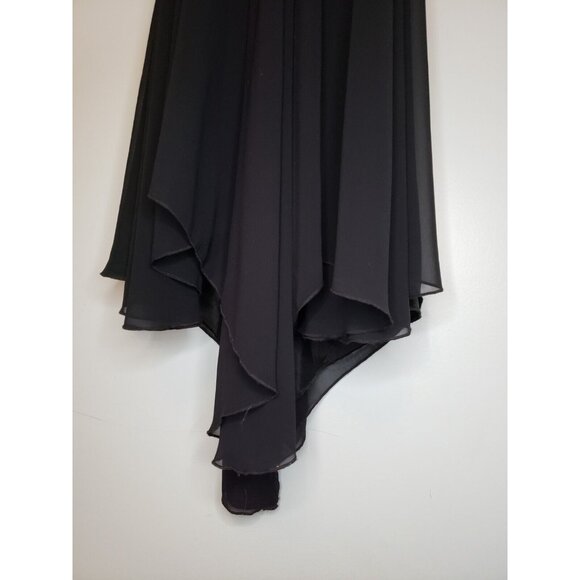 Ariella Women Sz S Halter Neck Dress Flowy Midi Sleeveless Ruffle Back Zip Black - Picture 3 of 7